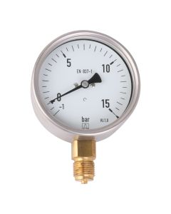 Manometer  Edelstahl NG 100 radial ; -1 bis +15 bar