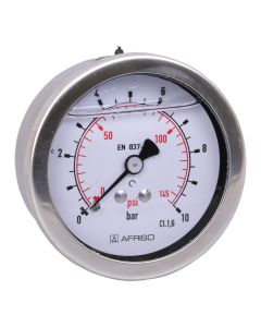 Manometer  Edelstahl Glyzerin NG 63 axial ; 0 bis 10 bar